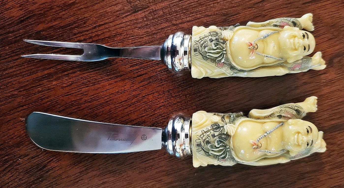 20th Century Vintage Hans Turnwald Bone Buddha Butter Knife Set For Sale