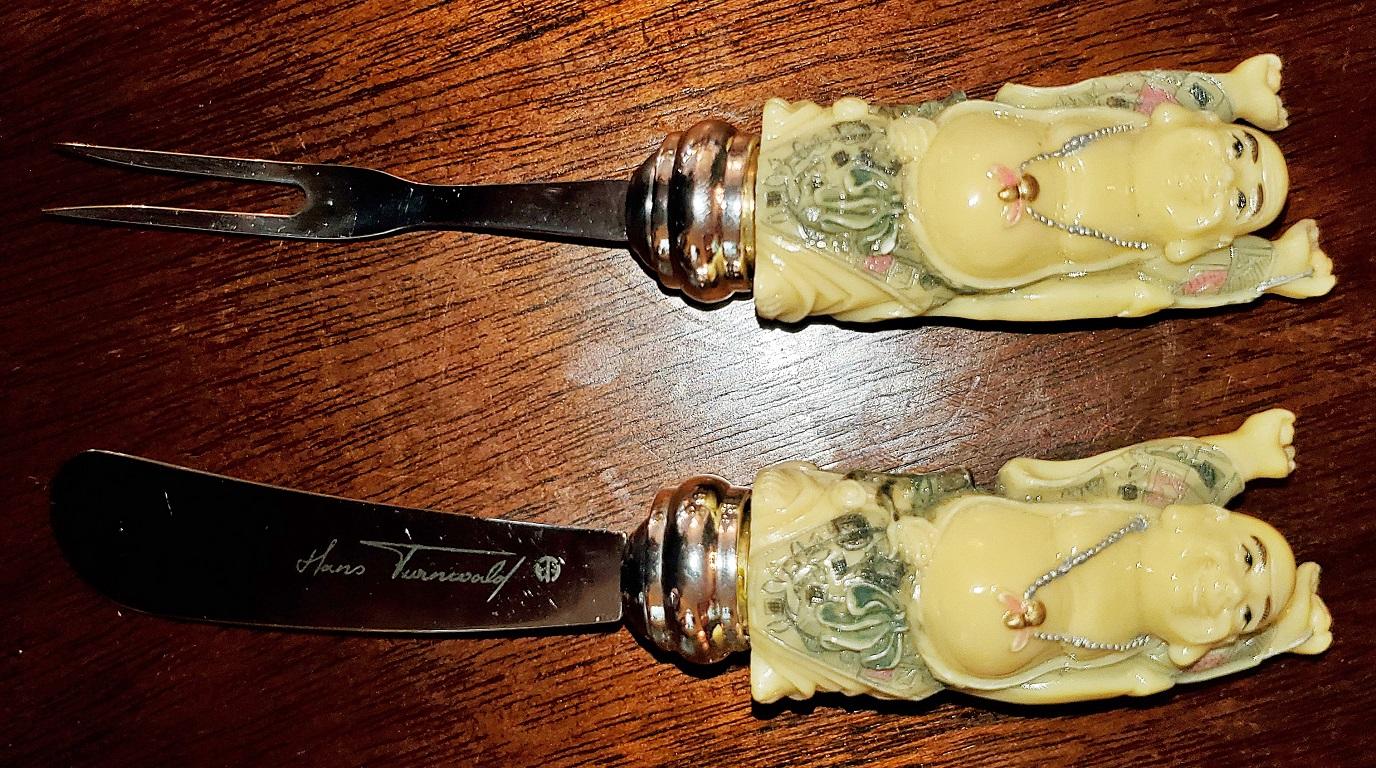 Vintage Hans Turnwald Bone Buddha Butter Knife Set For Sale 1