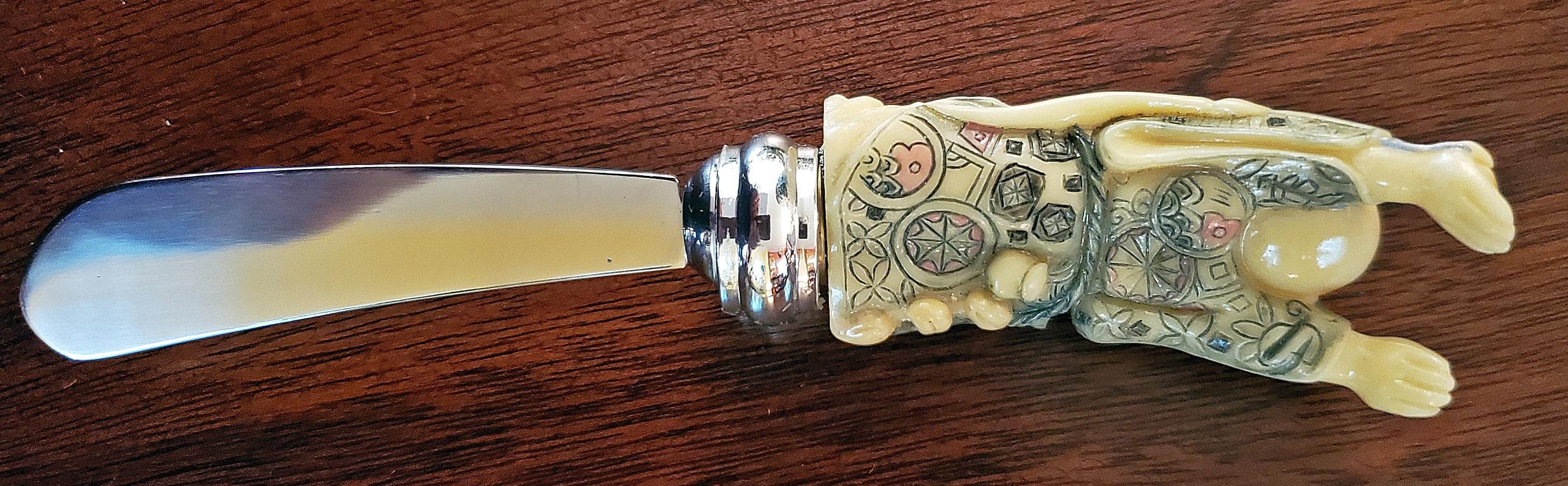 Vintage Hans Turnwald Bone Buddha Butter Knife Set For Sale 5