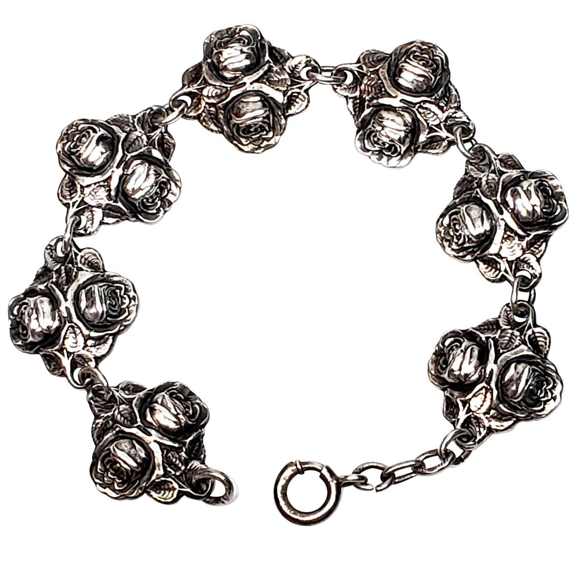 Vintage Hans Vilhelm Hansen Sterling Silver Rose / Saint Bracelet