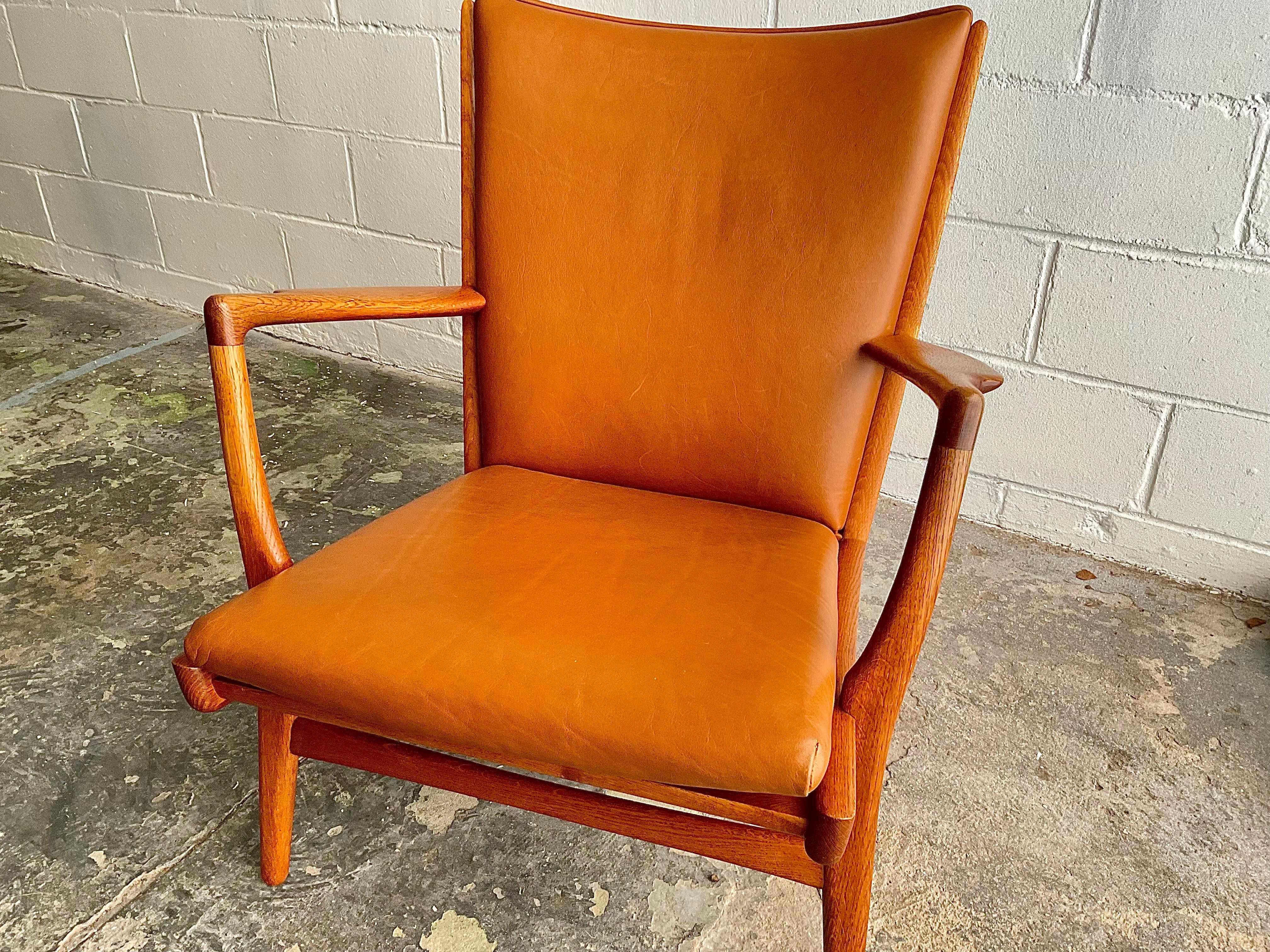 Vintage Hans Wegner AP-16 Lounge Chair in Oak & Cognac Leather, 1951 For Sale 8
