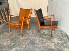 Vintage Hans Wegner AP-16 Lounge Chair in Teak & Black Leather, 1951