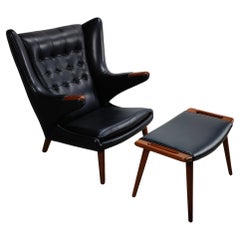 Mid Century Modern Papa Bear Lounge Chair & Ottoman by Hans Wegner, c1950s