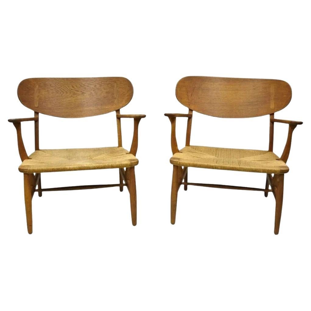 Vintage Hans Wegner CH22 Carl Hansen & Son Oak Lounge Easy Chairs MCM - a Pair