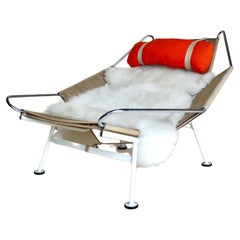 Retro Hans Wegner Flag Halyard Chair with Sheepskin