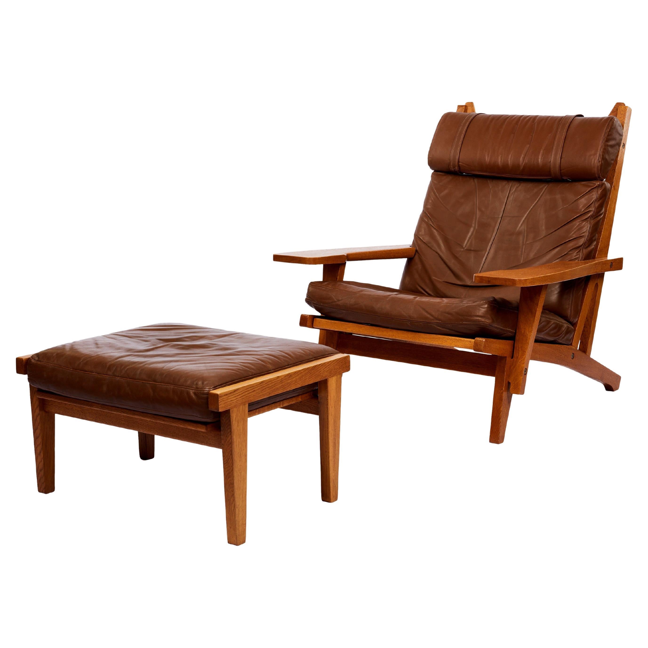Vintage Hans Wegner GE-375 Lounge Chair and Footstool