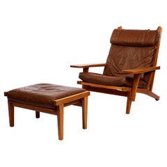 Vintage Hans Wegner GE-375 Lounge Chair and Footstool
