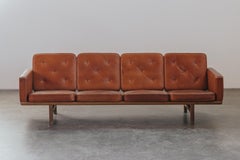 Vintage Hans Wegner Leather Sofa, Model GE236/4, From Denmark, Circa 1950