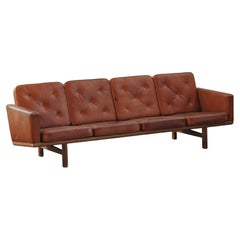 Vintage Hans Wegner Leather Sofa, Model GE236/4, From Denmark, Circa 1950