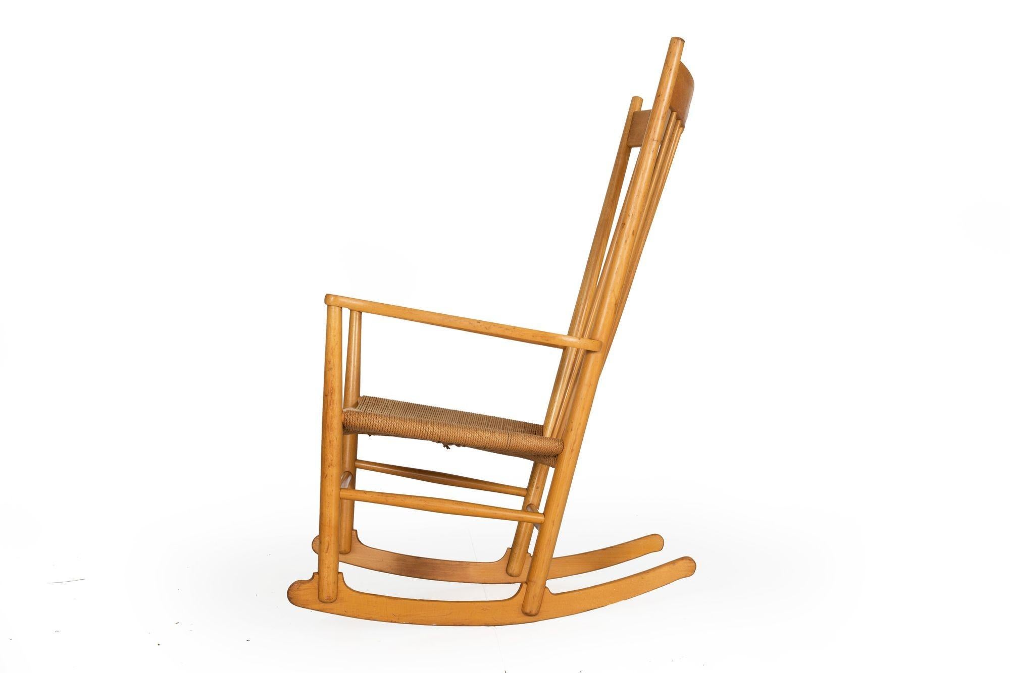 Mid-Century Modern Vintage Hans Wegner Model J16 Beechwood Rocking Chair circa 1973