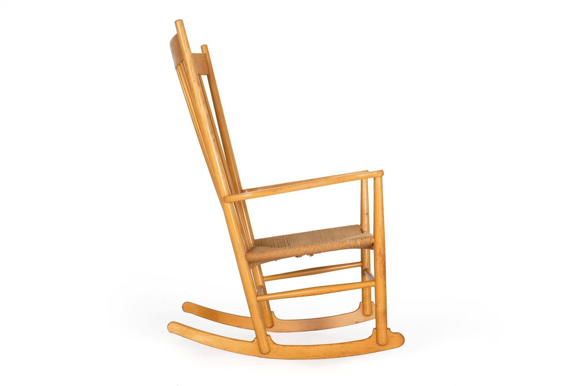 Danish Vintage Hans Wegner Model J16 Beechwood Rocking Chair circa 1973