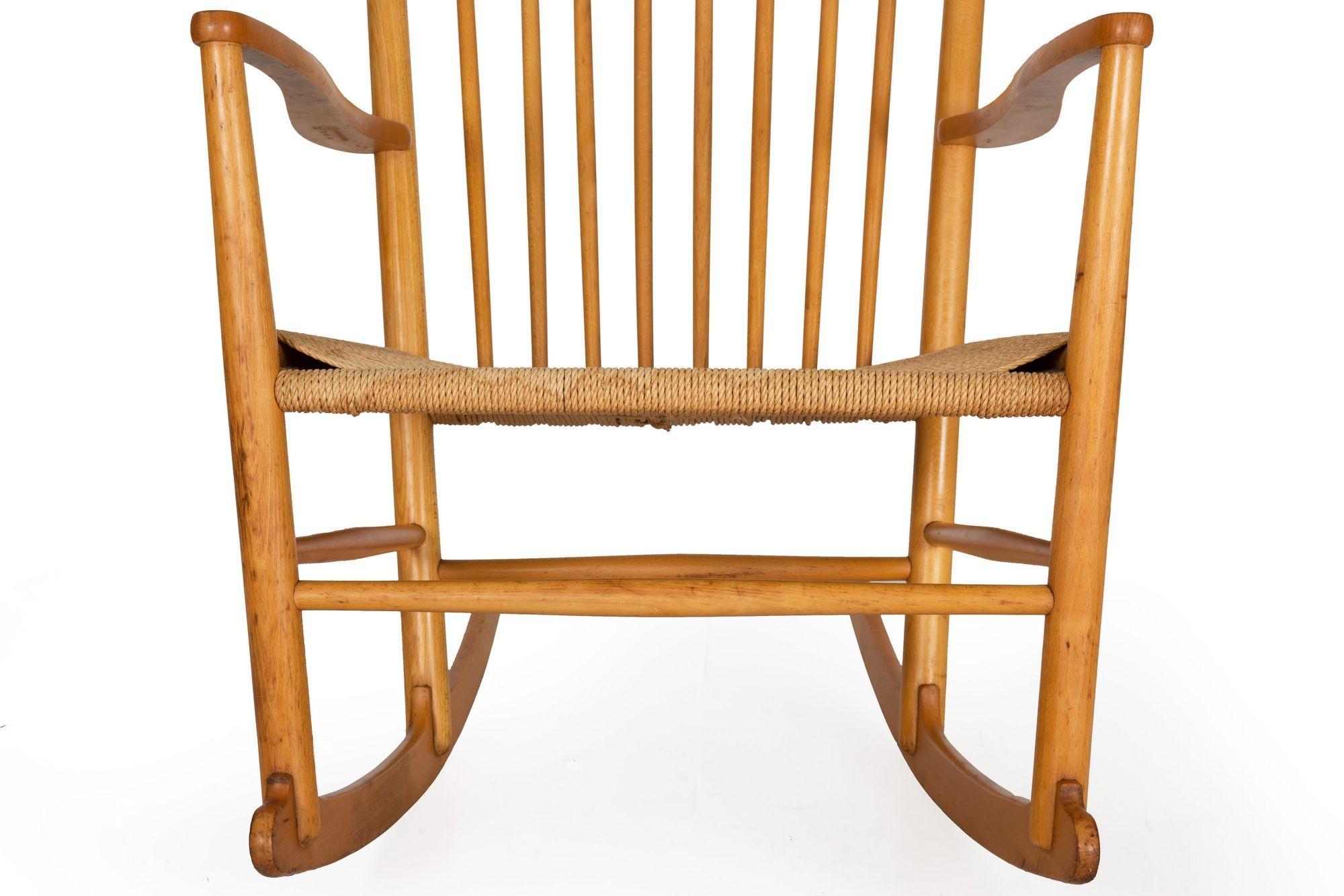 Papercord Vintage Hans Wegner Model J16 Beechwood Rocking Chair circa 1973