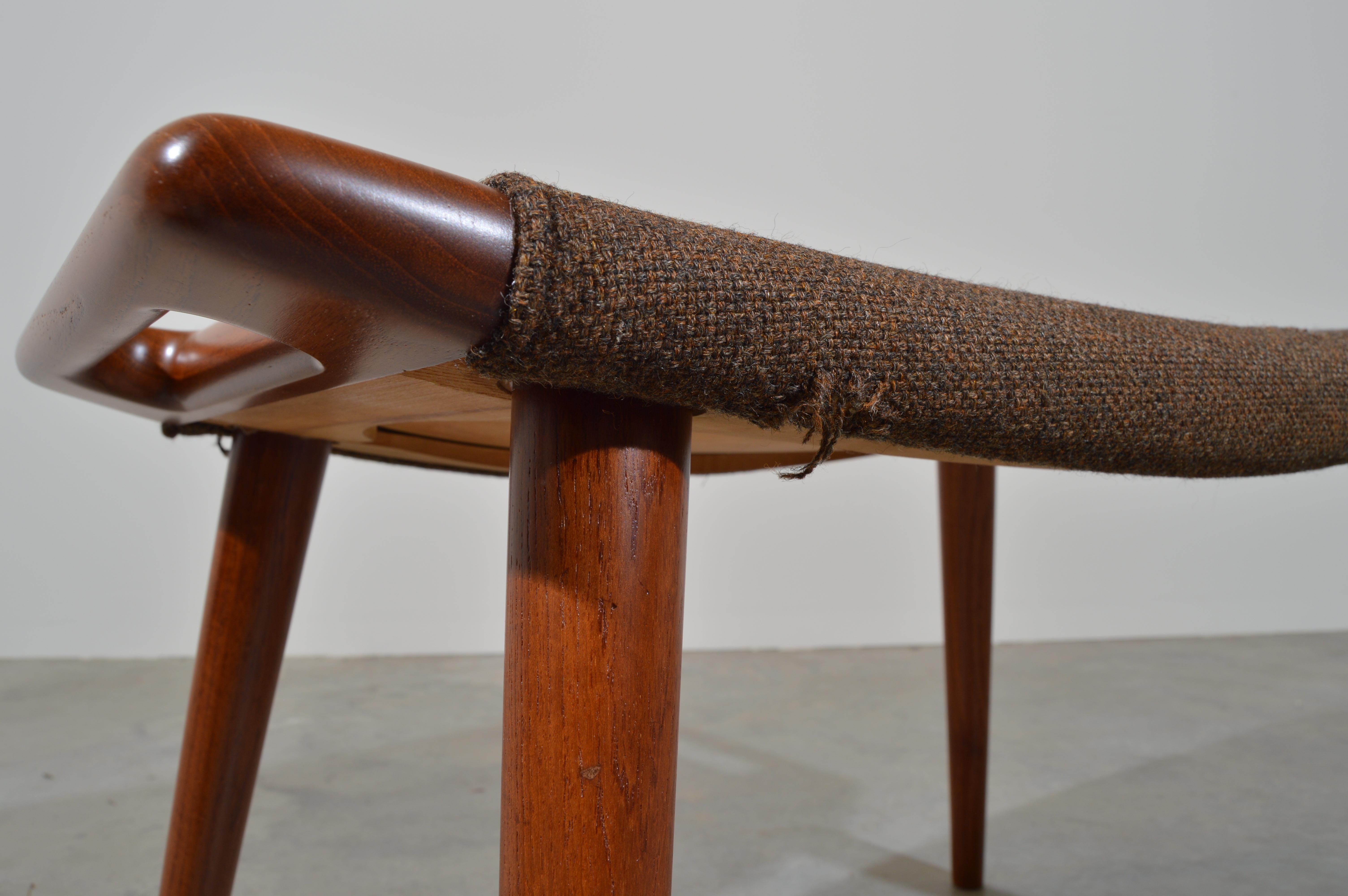Fabric Vintage Hans Wegner Papa Bear Chair Ottoman in Teak