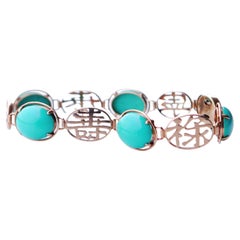 Vintage Armband im Hànzì-Stil 20ct Türkis massiv 14K Rose Gold/17,5cm / 11gr.