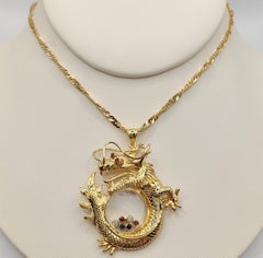 Vintage Happy Diamonds Rubin Saphir Drache 18K Gold Anhänger & 22K Gold Halskette