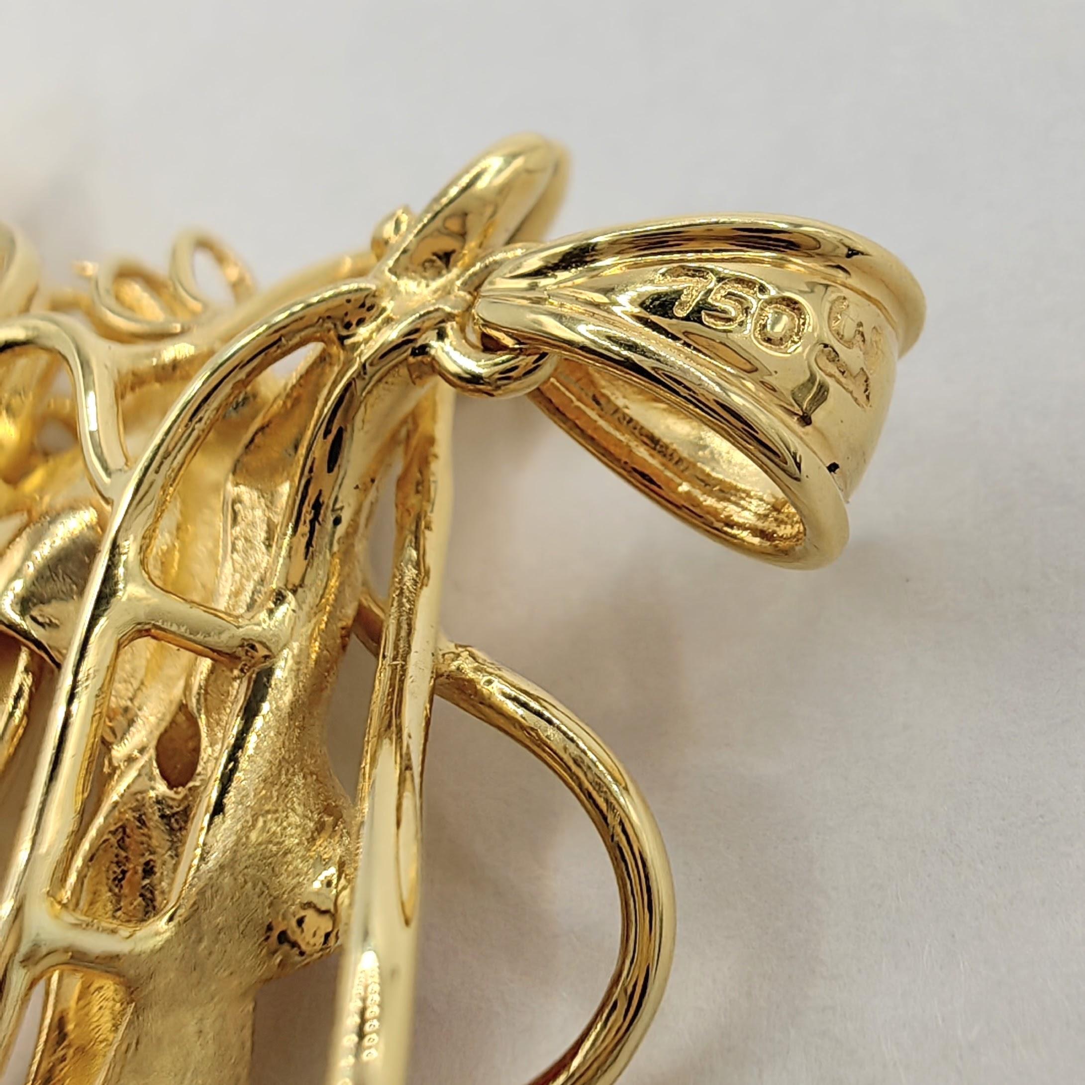 Vintage Happy Diamonds Ruby Sapphire Dragon 18K Gold Pendant & 22K Gold Necklace 1