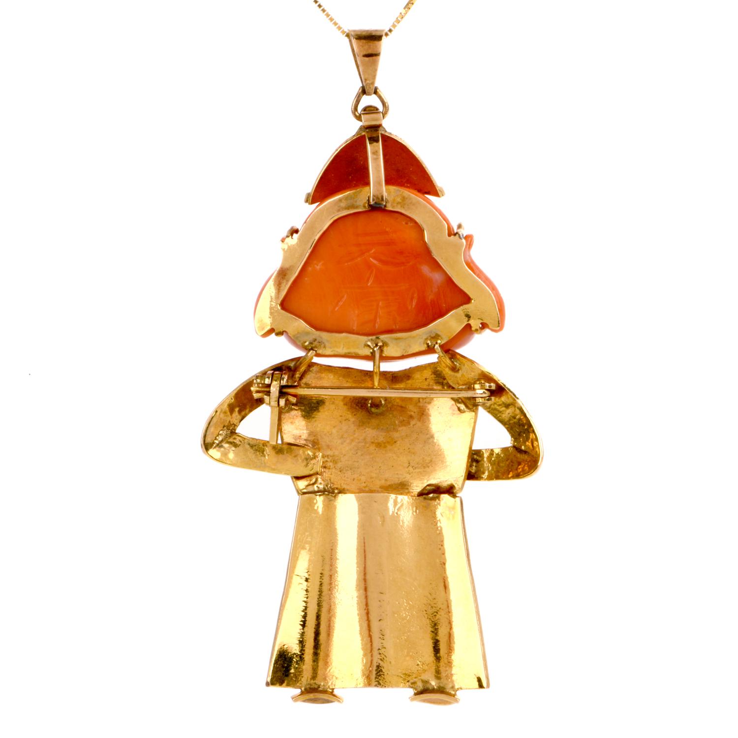 Women's or Men's Vintage Happy Jester Buddha Yellow Gold Pendant For Sale