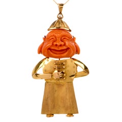 Vintage Happy Jester Buddha Yellow Gold Pendant
