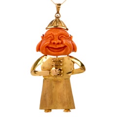 Pendentif bouddha Happy Jester vintage en or jaune