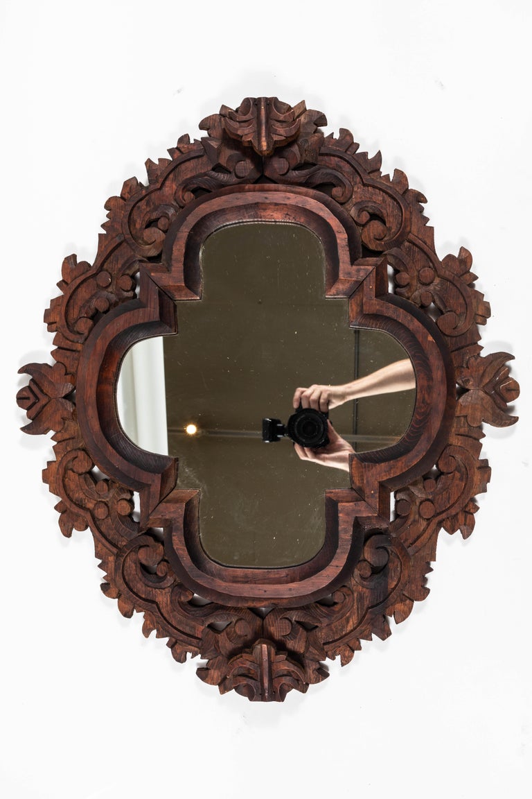 Vintage Hard Carved Wood Framed Mirror For Sale at 1stdibs