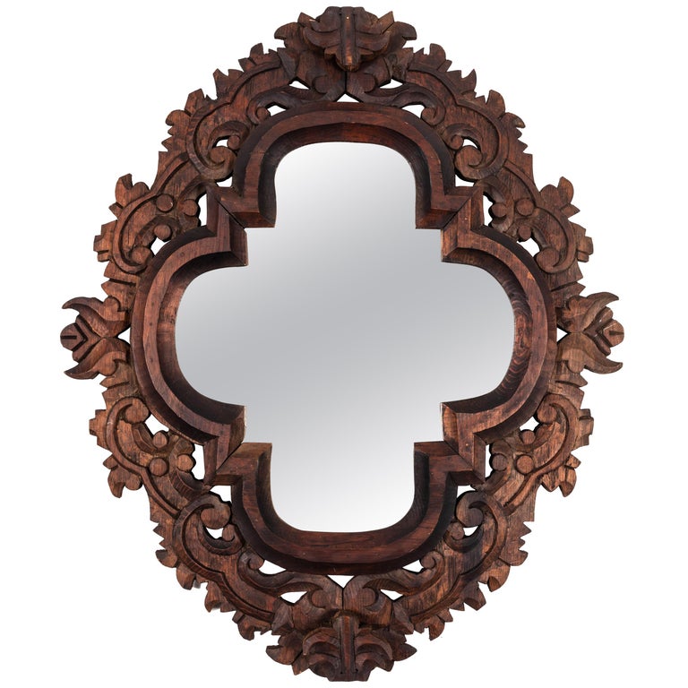 Vintage Hard Carved Wood Framed Mirror For Sale at 1stdibs