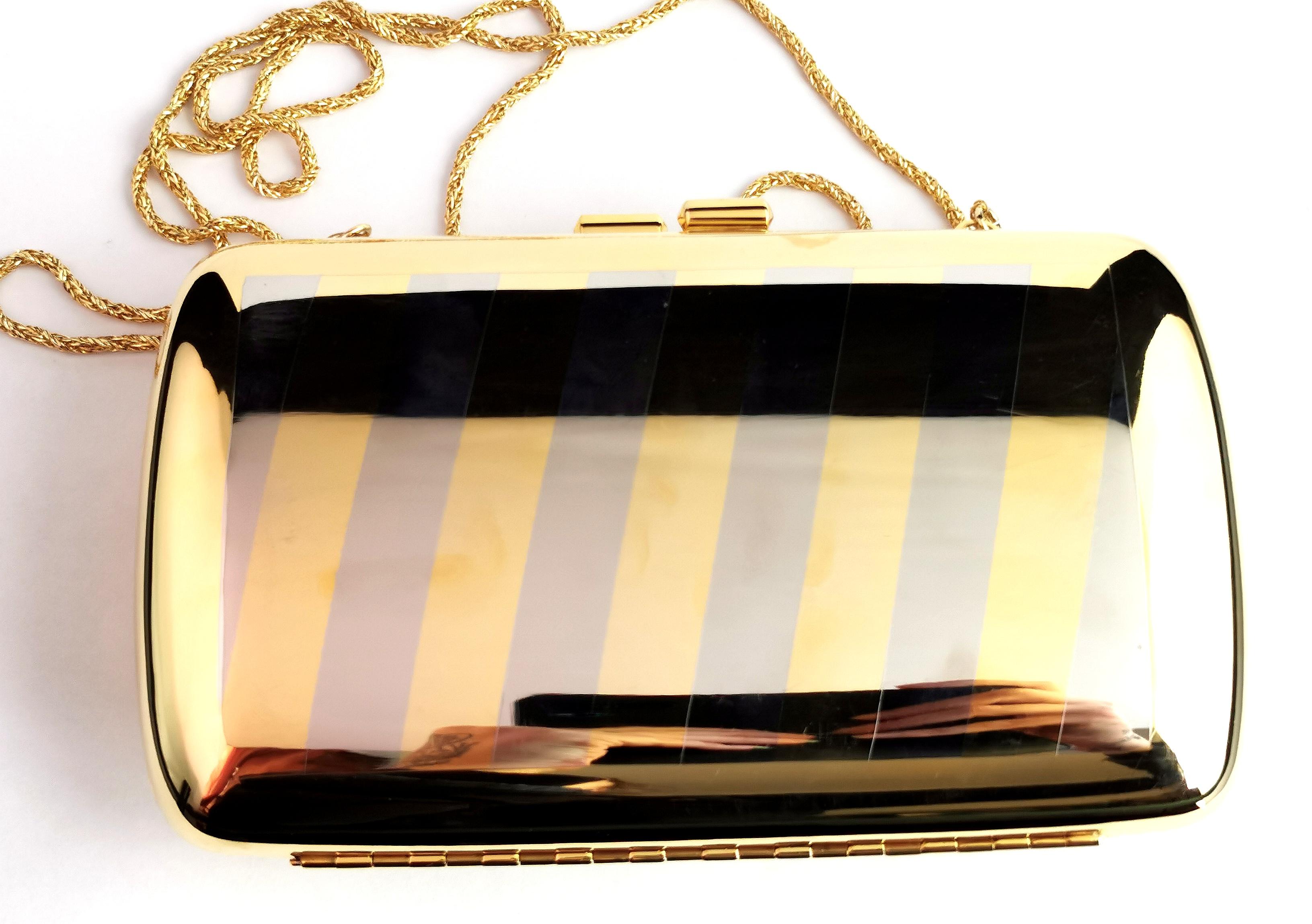 Vintage Hard Case metal handbag, Pierre Cardin, Silver and Gold purse 8