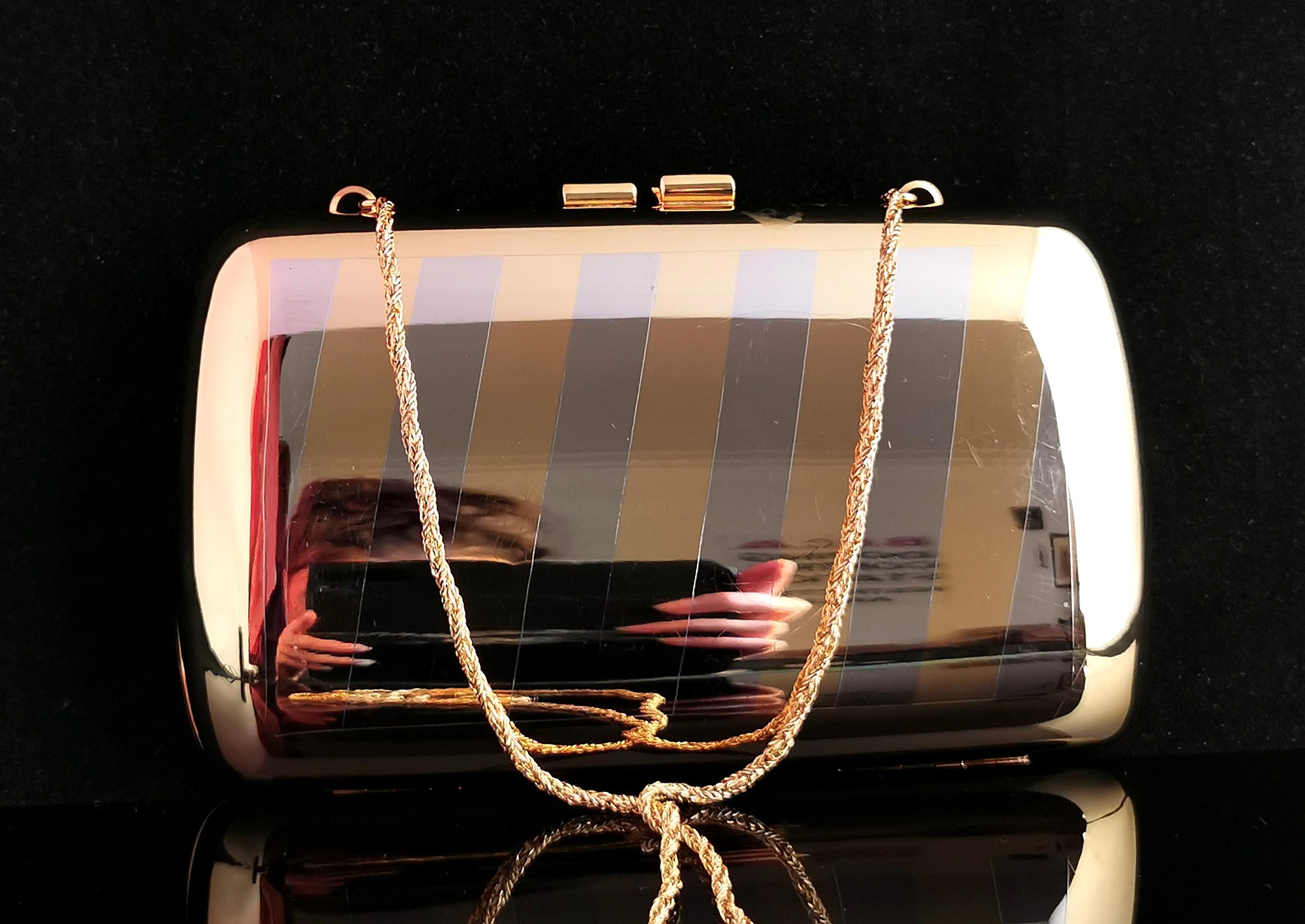 Vintage Hard Case metal handbag, Pierre Cardin, Silver and Gold purse In Fair Condition In NEWARK, GB