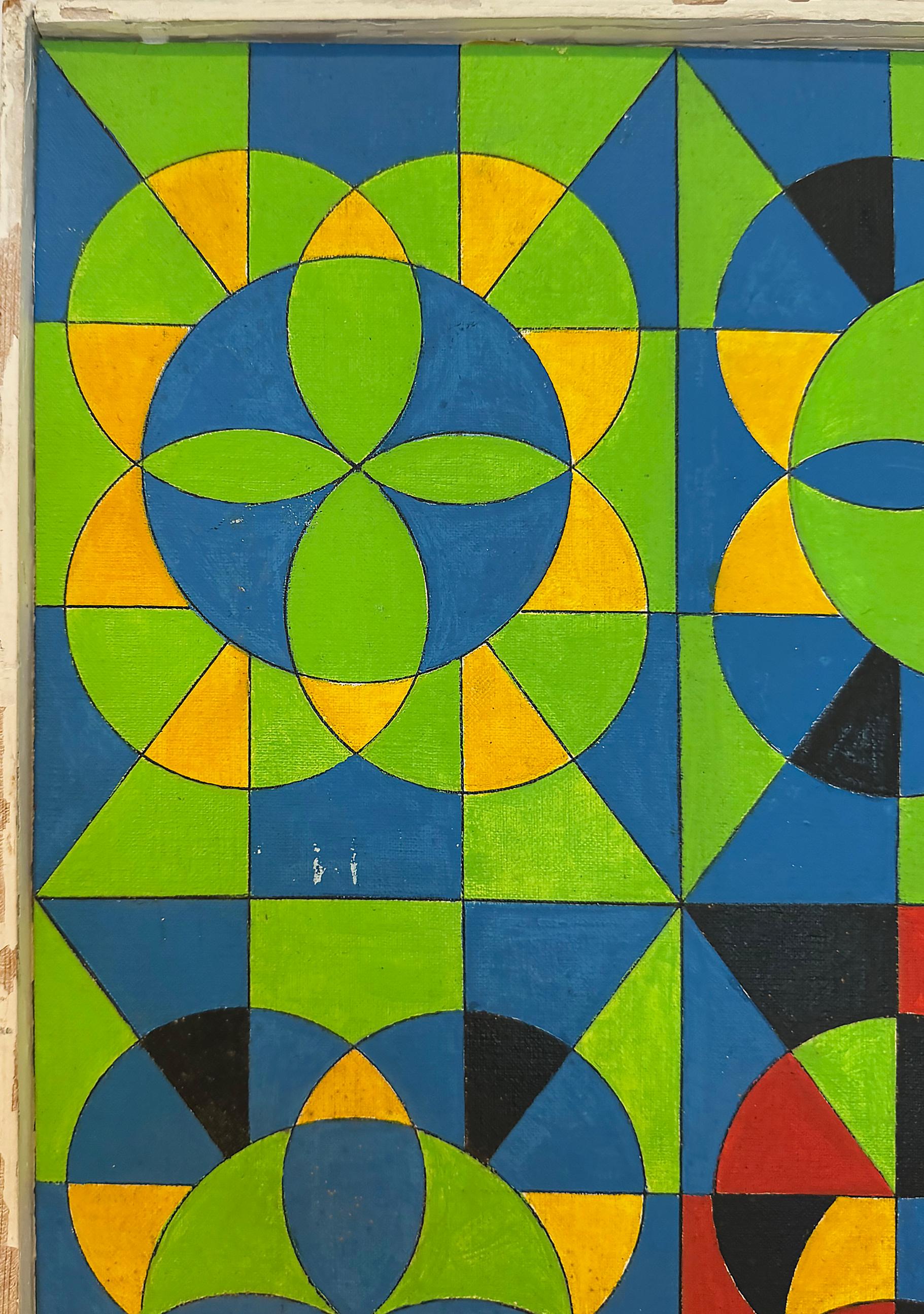 Vintage Hard Edge Op-Art-Gemälde Sidewalk für Rio, Vintage, signiert NJ Feather, 1978

Zum Verkauf angeboten wird ein 1978  Op-Art-Gemälde auf Karton von NJ Feather mit harter Kante.  Das Gemälde ist in gutem Zustand mit einigen leichten Kratzern.