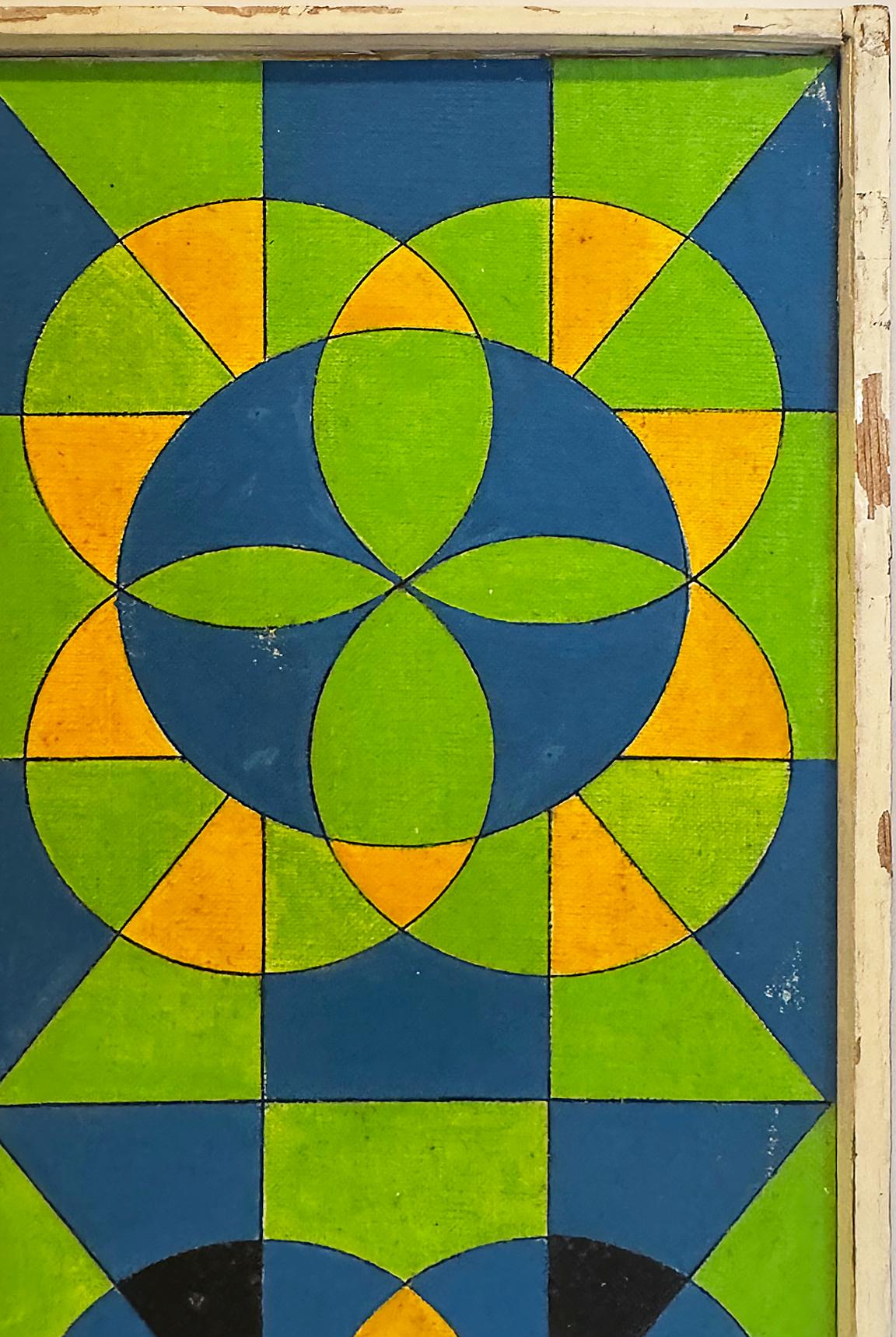 Vintage Hard Edge Op-Art-Gemälde Sidewalk für Rio, Vintage, signiert NJ Feather, 1978 (Moderne) im Angebot