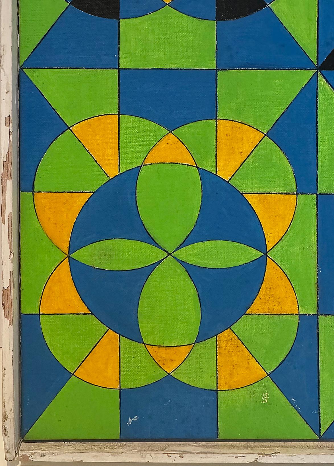 Vintage Hard Edge Op-Art-Gemälde Sidewalk für Rio, Vintage, signiert NJ Feather, 1978 (Handbemalt) im Angebot