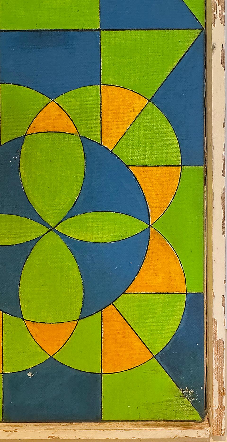 Vintage Hard Edge Op-Art-Gemälde Sidewalk für Rio, Vintage, signiert NJ Feather, 1978 im Zustand „Gut“ im Angebot in Miami, FL