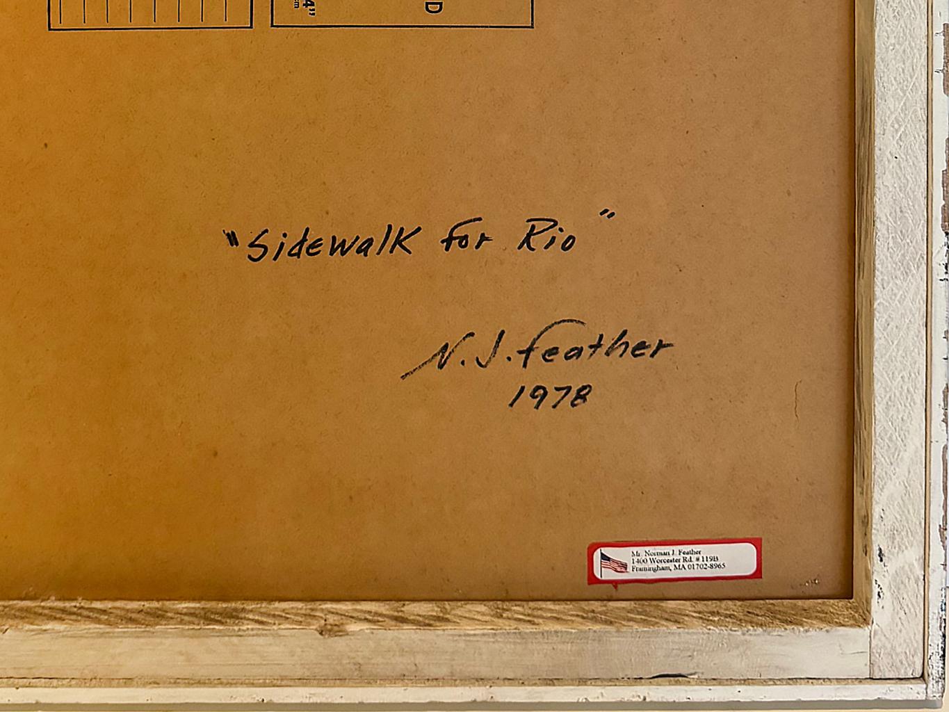Vintage Hard Edge Op-Art-Gemälde Sidewalk für Rio, Vintage, signiert NJ Feather, 1978 (Holz) im Angebot