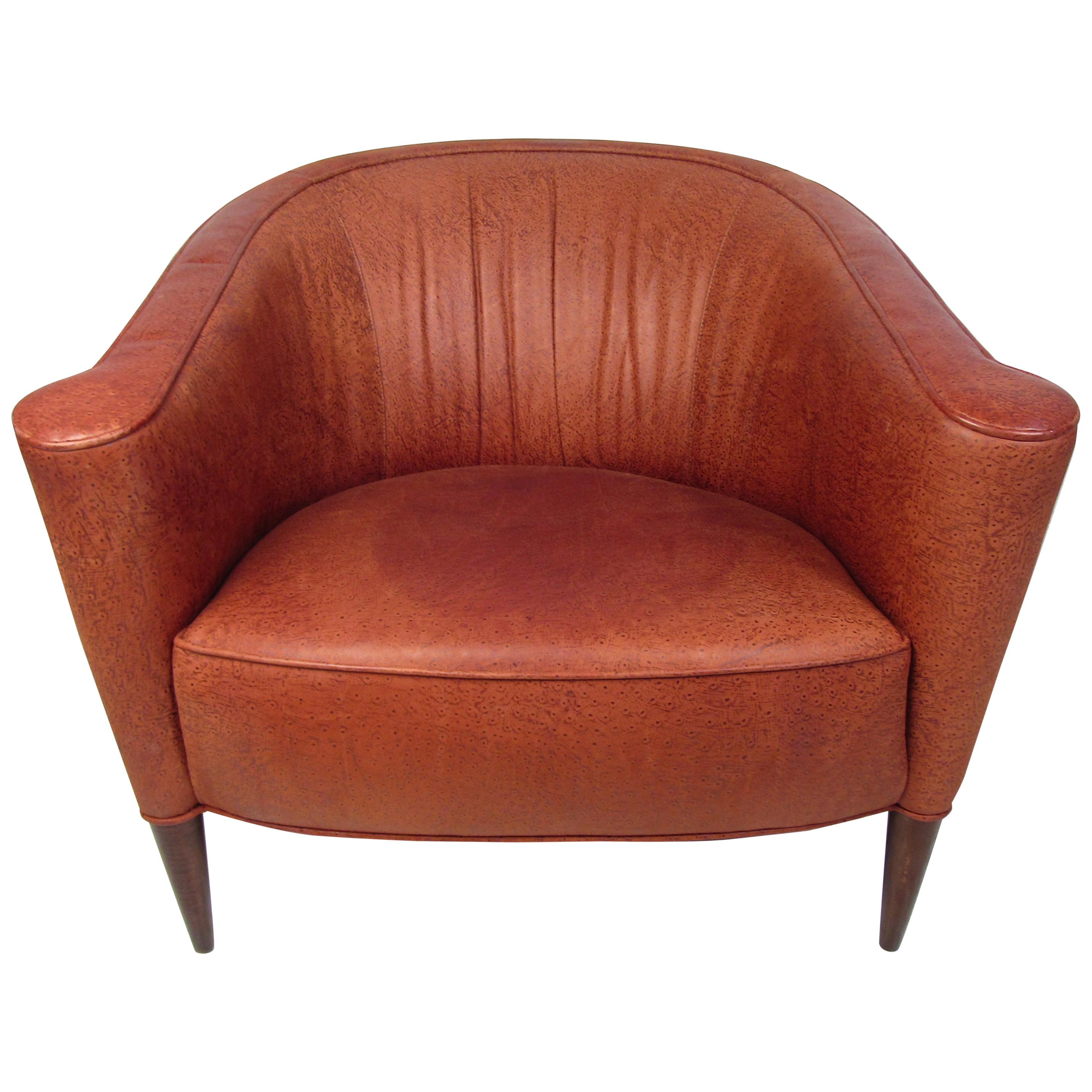 Vintage Hard Wood and Leather Lounge Chair