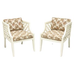 Vintage HARDEN FURNITURE Mid Century Ivory Painted Occasional Chairs - Pair