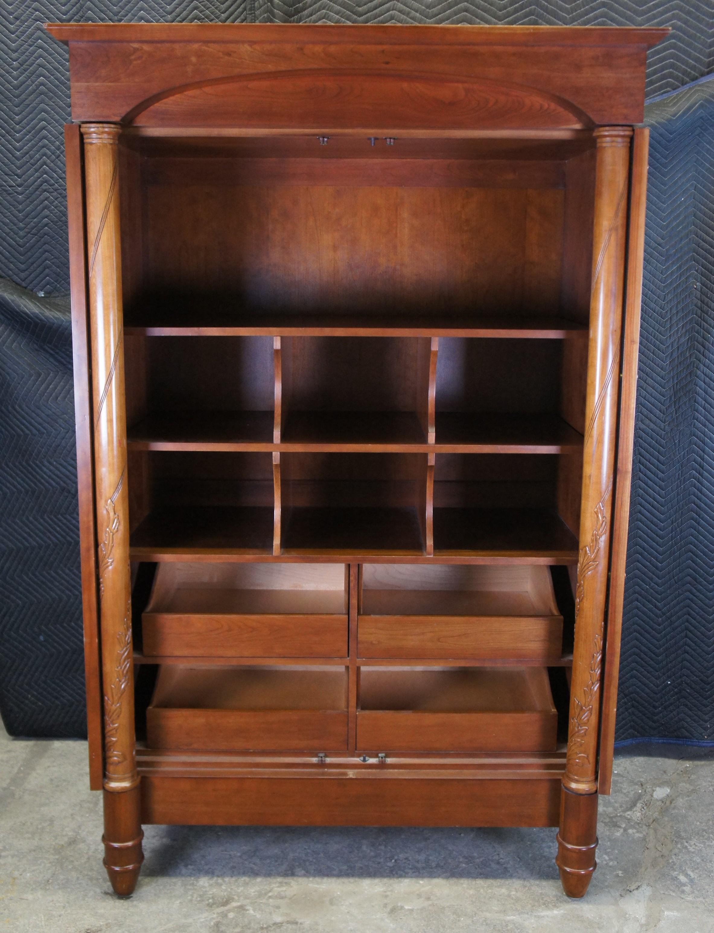 Vintage Harden Italian Neoclassical Solid Cherry Armoire Wardrobe Linen Press In Good Condition For Sale In Dayton, OH