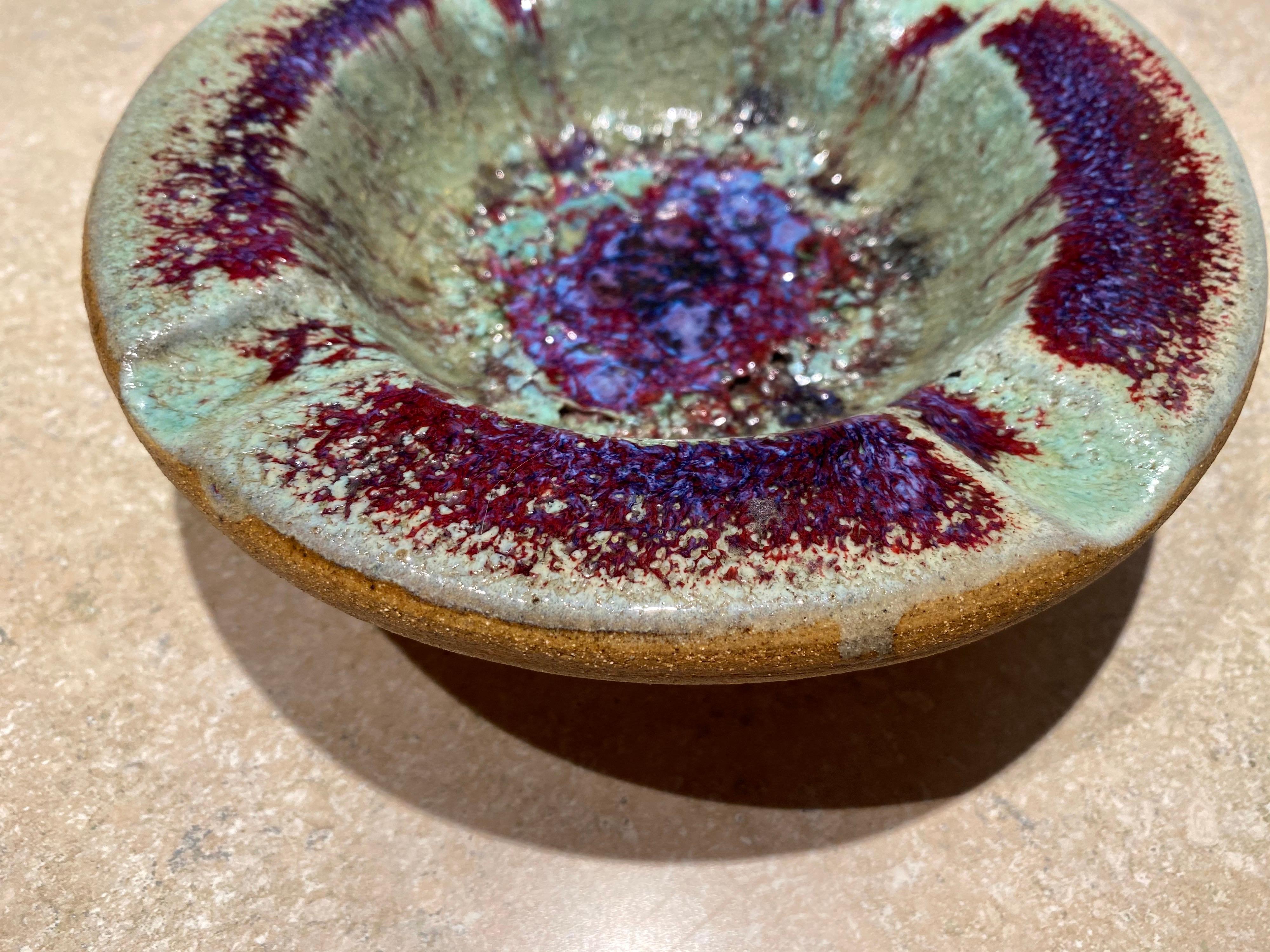 Vintage ceramic ashtray / bowl by Texas ceramist Harding Black features a beautiful chun glaze. This sculptural piece is in great condition.
