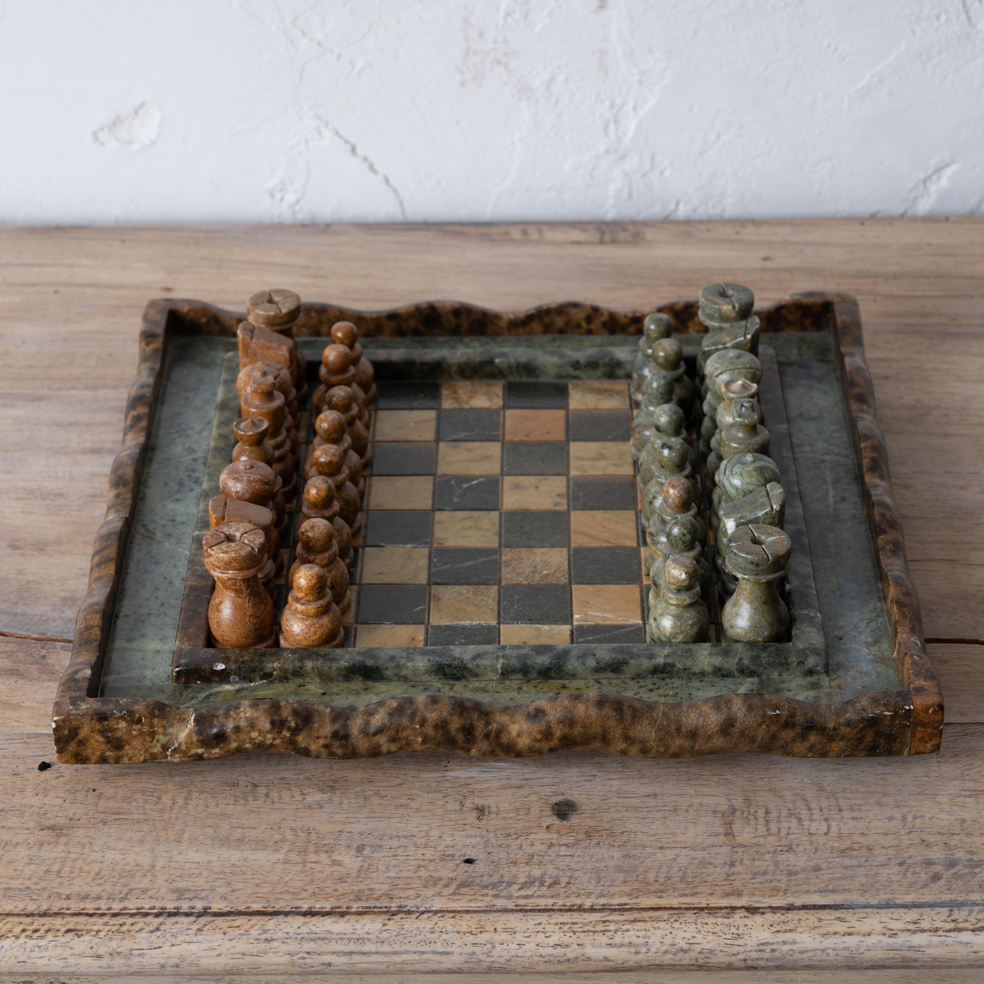 20th Century Vintage Hardstone Chess Set For Sale