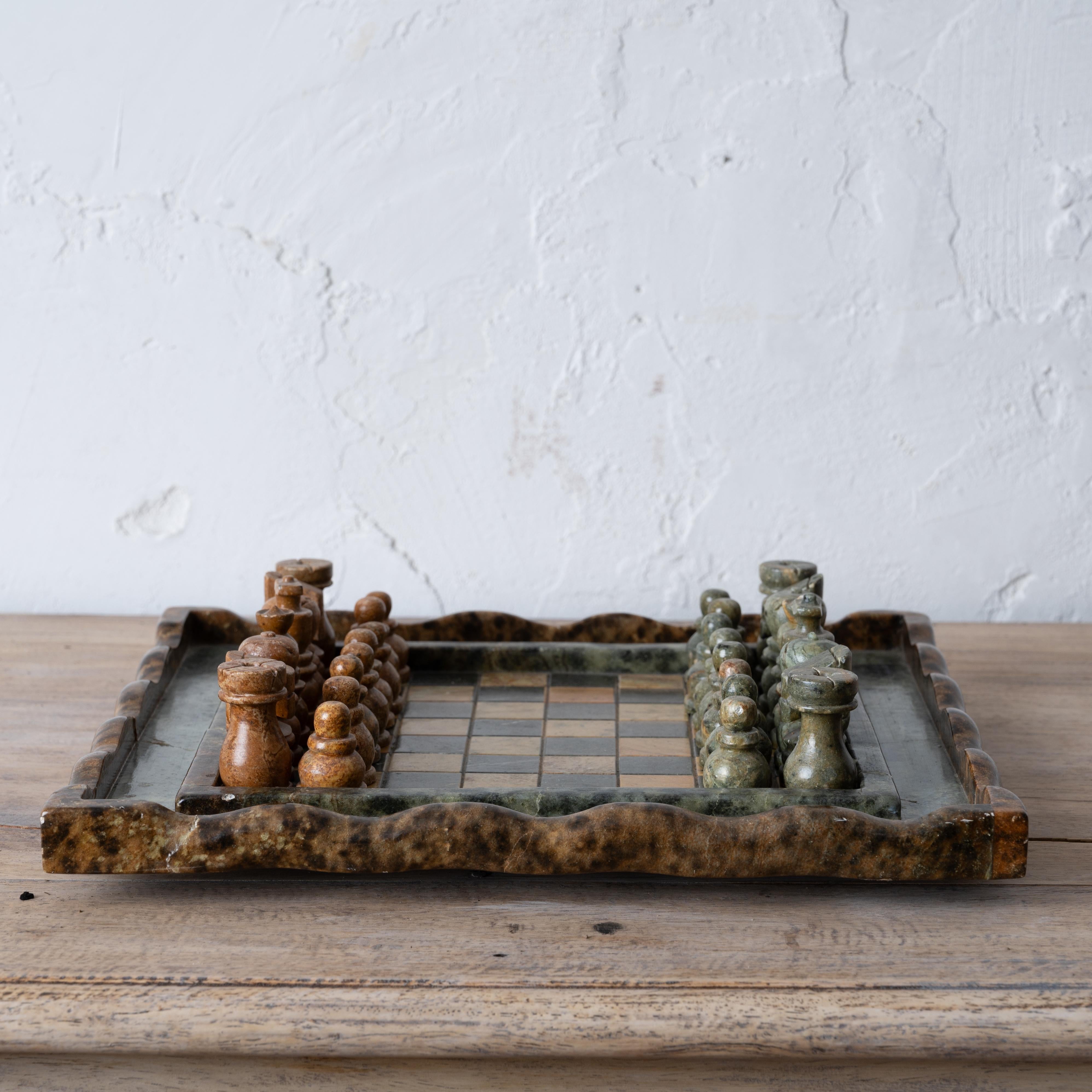 Marble Vintage Hardstone Chess Set For Sale