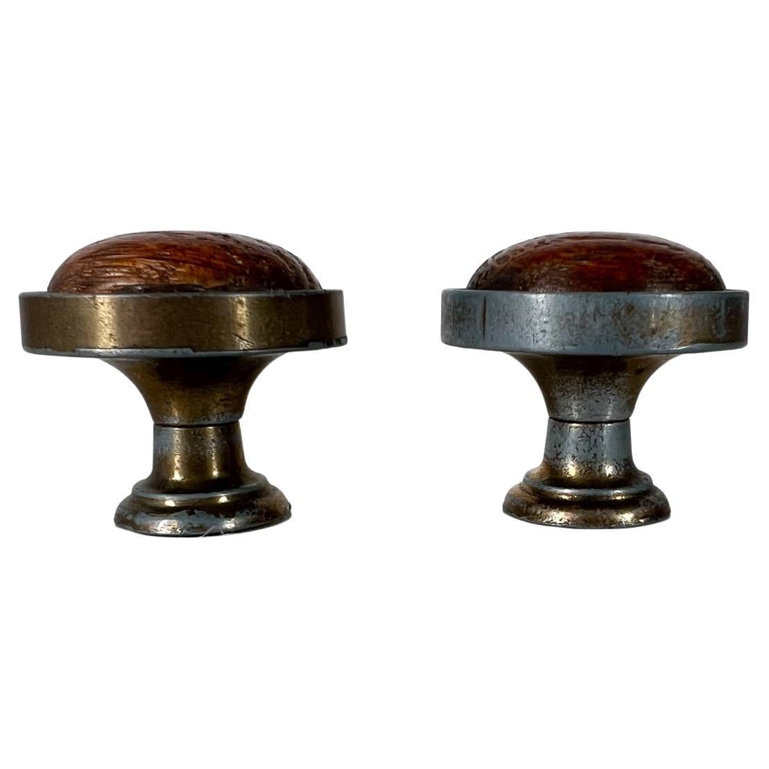 Vintage Hardware Drawer Pulls Brass Knobs with Wood Insert Set of 2 Canada For Sale