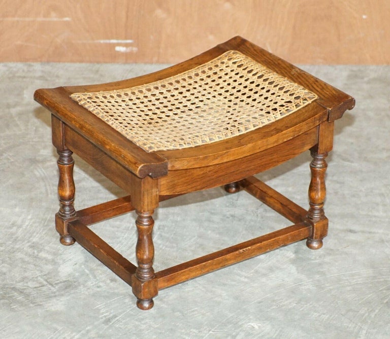 Vintage Hardwood Berger Rattan Footstool with Lovely Curved Top Nice