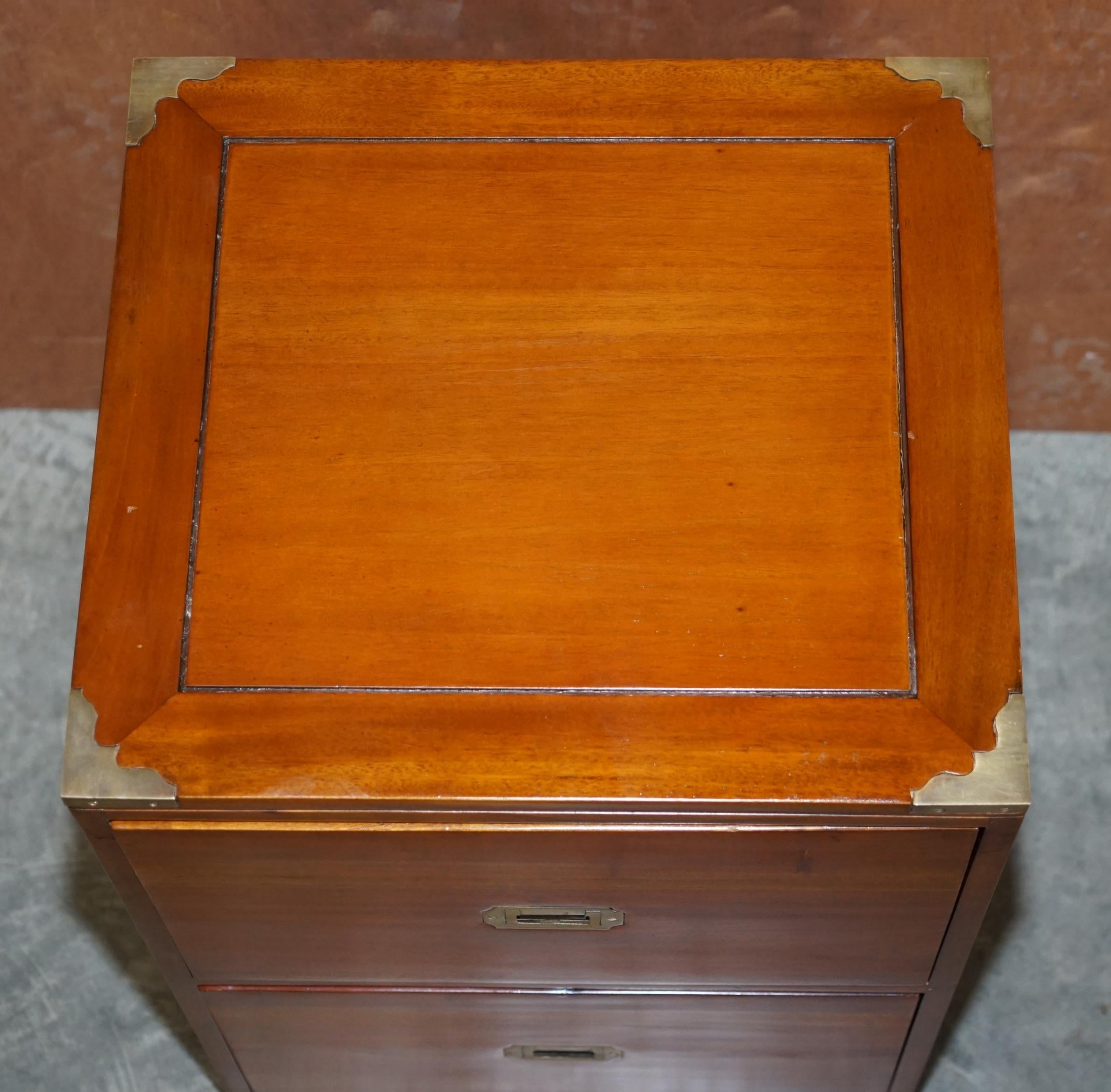 English Vintage Hardwood & Brass Military Campaign Style Office Filing Cabinet Drawers