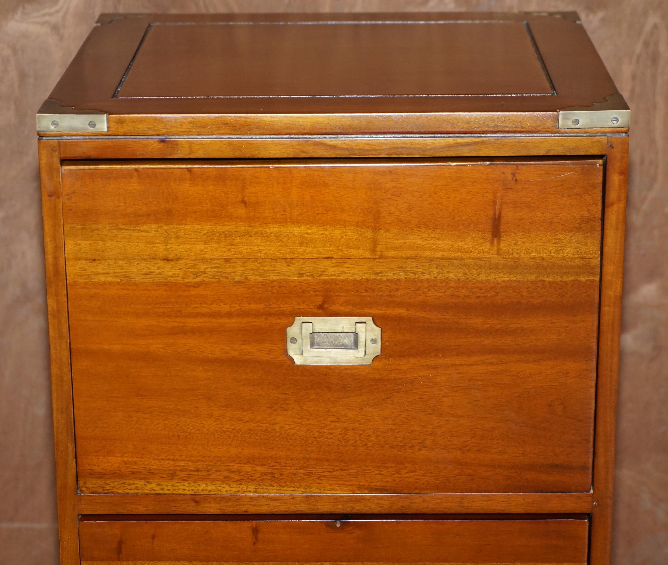 20th Century Vintage Hardwood & Brass Military Campaign Style Office Filing Cabinet Drawers