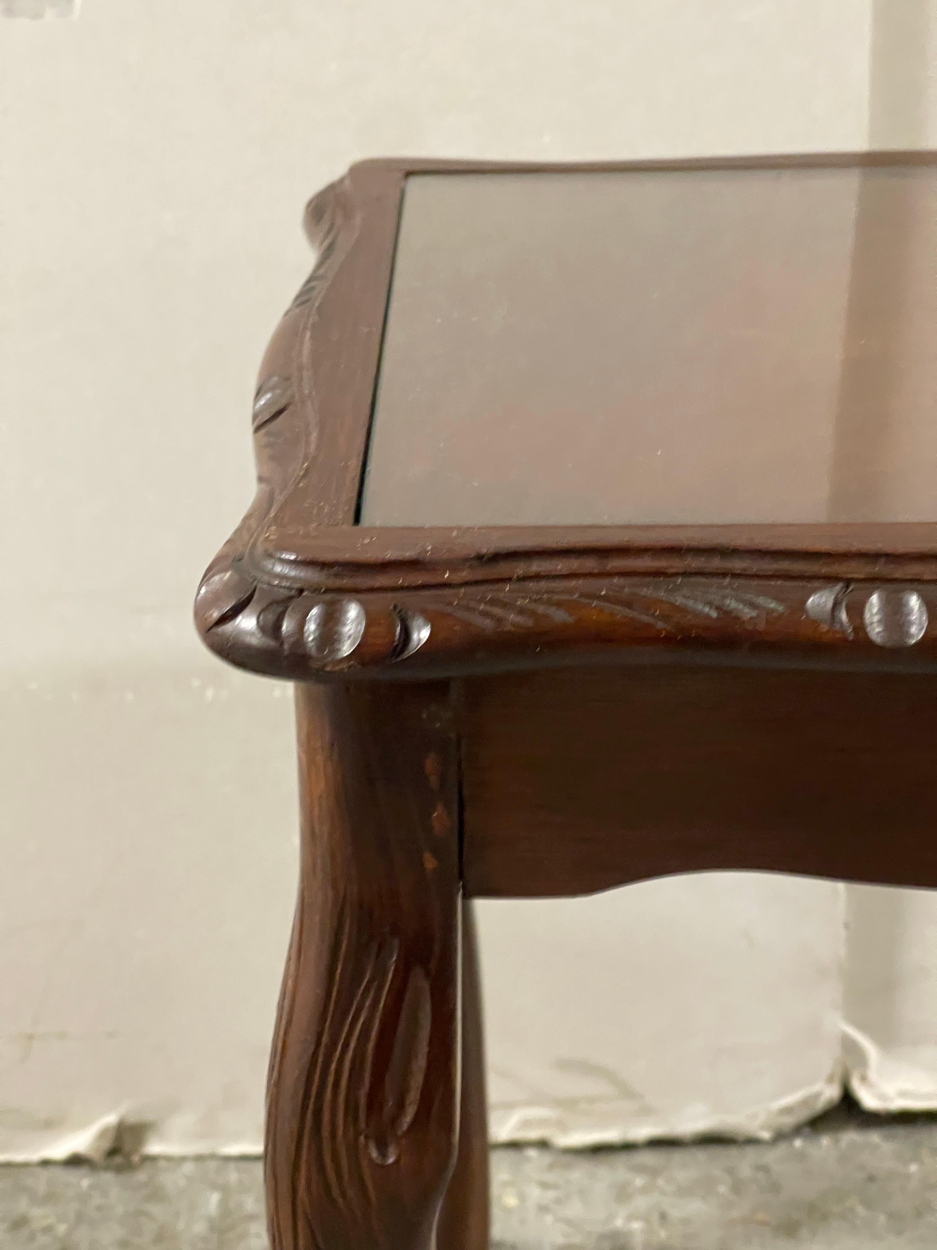 Vintage Hardwood Carved Detailing Coffee Side Nest of Three Tables For Sale 9