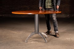 Vintage Hardwood Dining Table with Industrial Steel Pedestal Base