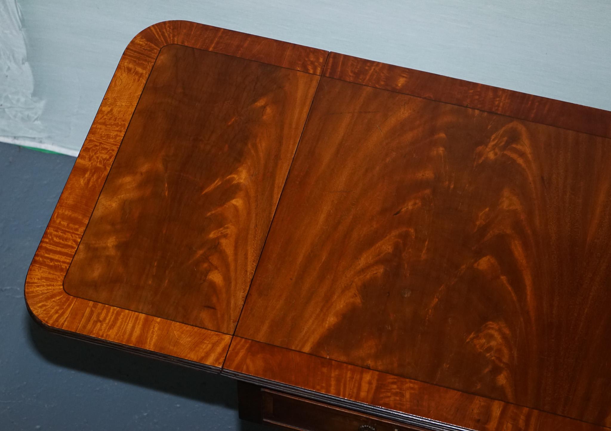 VINTAGE HARDWOOD DROP LEAF SIDE TABLE WiTH SABER LEGS AND BRASS PAW FEET For Sale 5