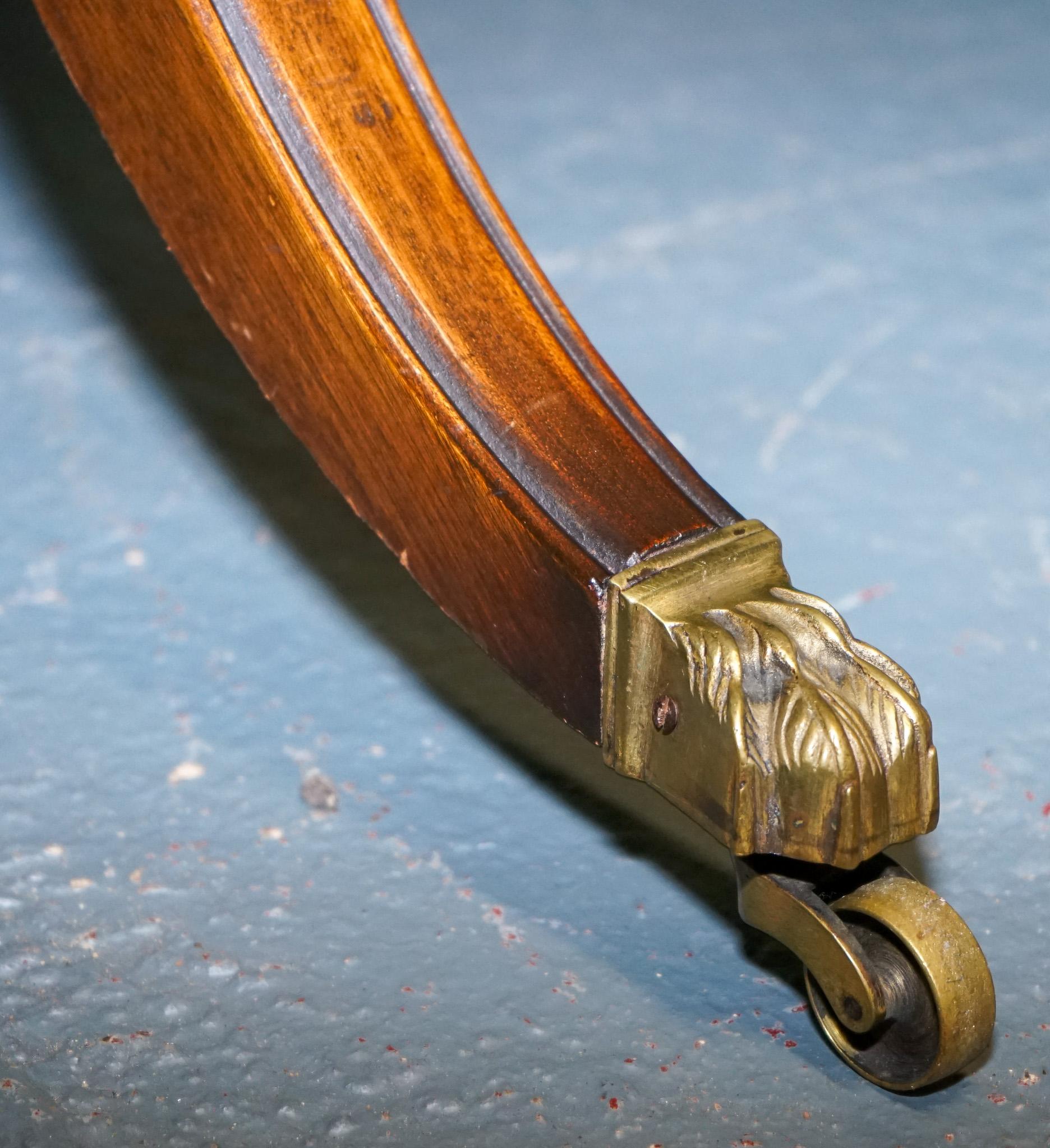 VINTAGE HARDWOOD DROP LEAF SIDE TABLE WiTH SABER LEGS AND BRASS PAW FEET For Sale 2