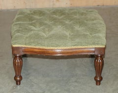 ViNTAGE STRUTTURA IN LEGNO DURO CON TELAIO VERDE VELOUR CHESTERFIELD TESSUTO GRANDI PIEDI OTTOMANO