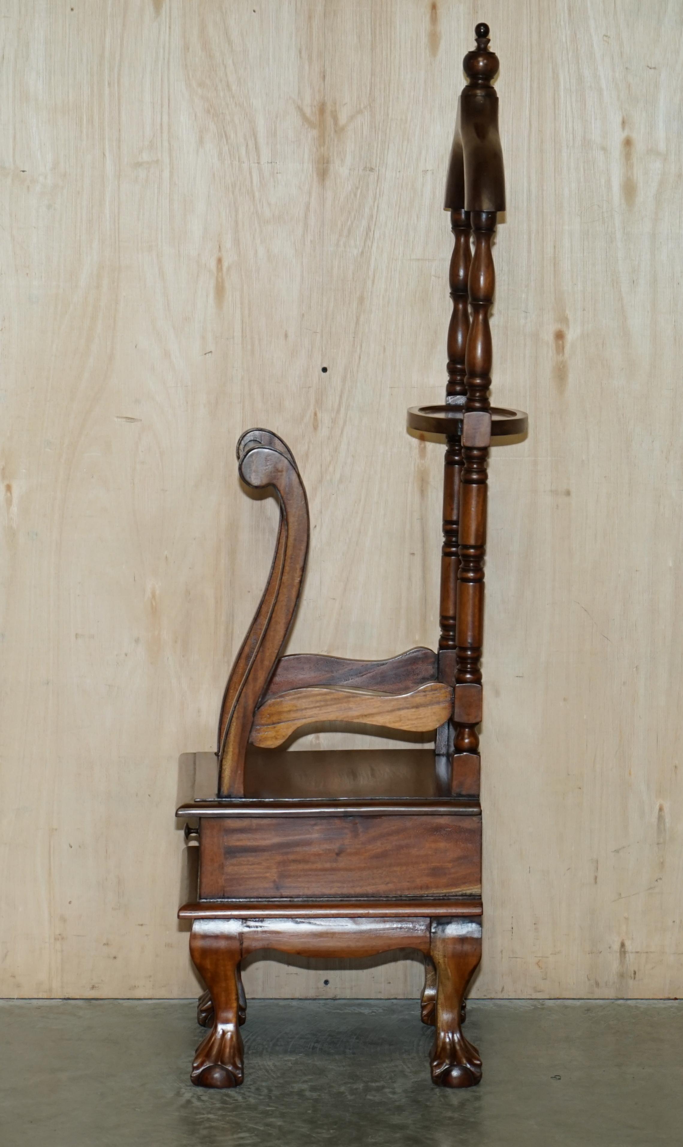 Vintage Hardwood Gentleman's Valet Stand with Carved Claw & Ball Feet 5