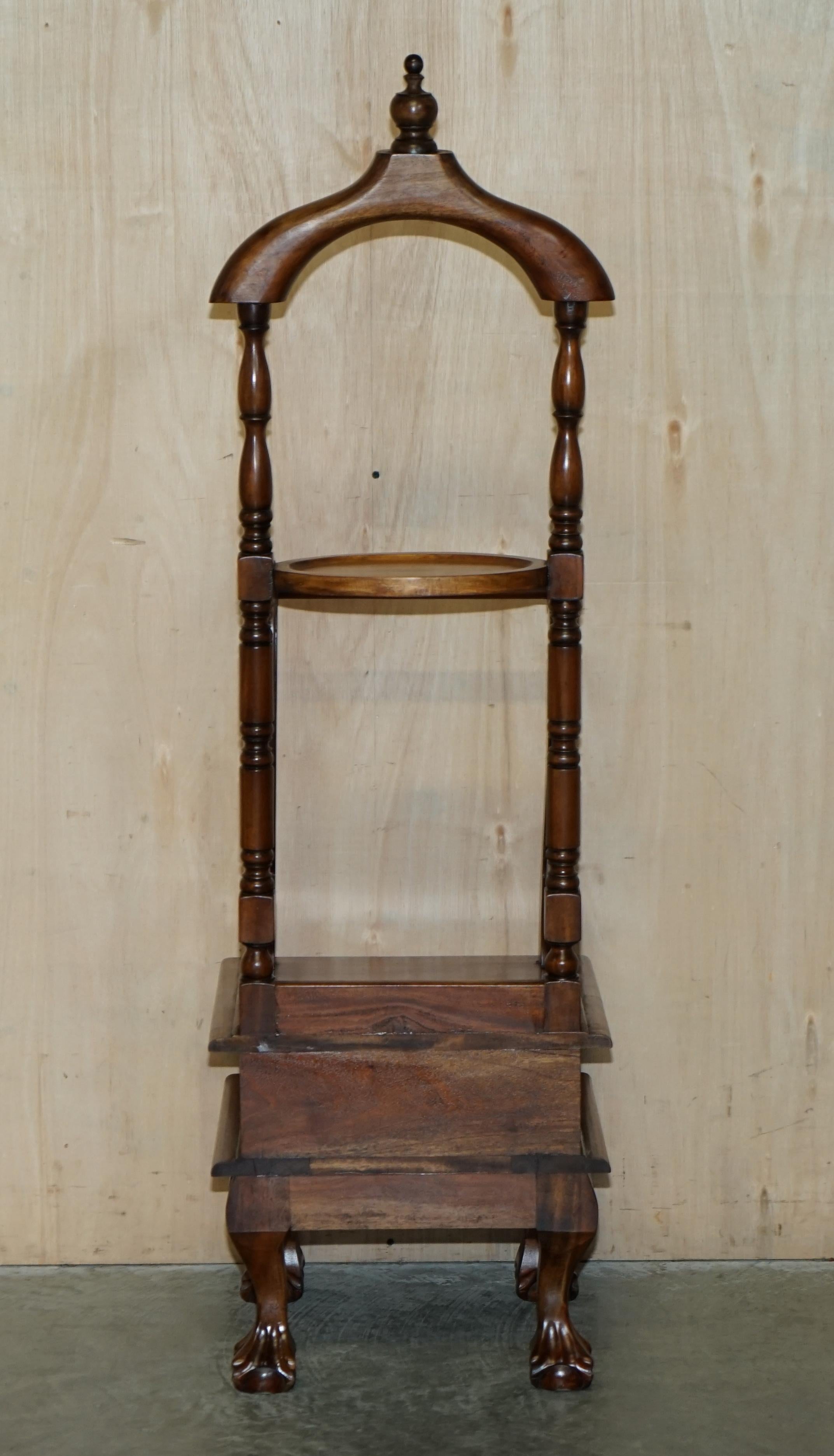 Vintage Hardwood Gentleman's Valet Stand with Carved Claw & Ball Feet 6
