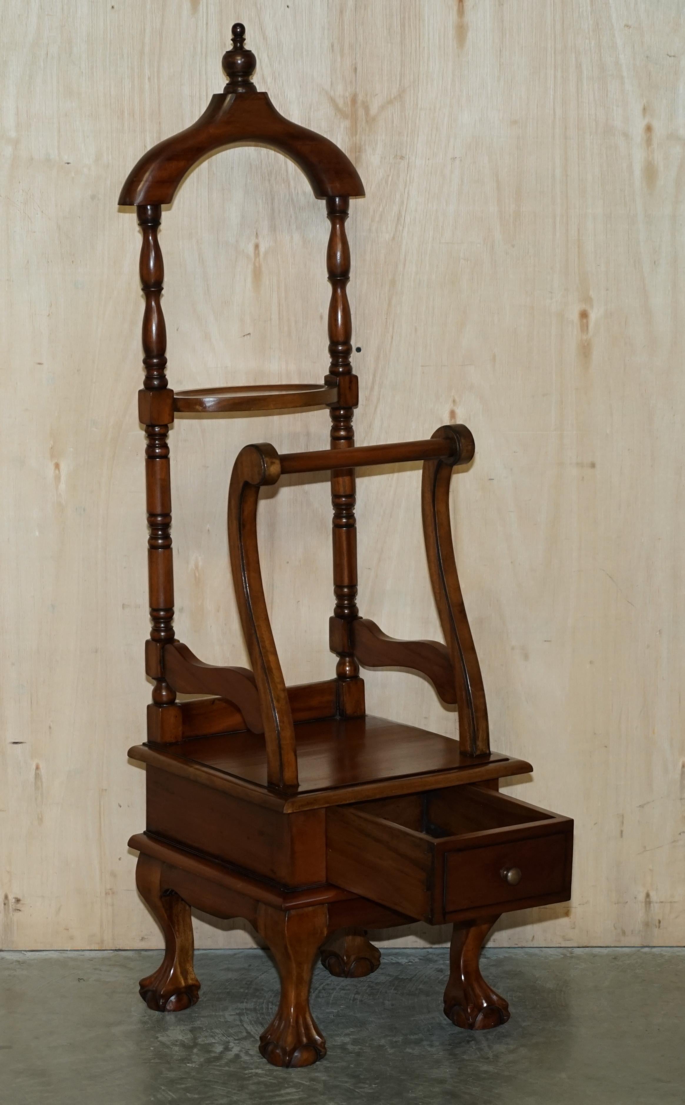 Vintage Hardwood Gentleman's Valet Stand with Carved Claw & Ball Feet 8